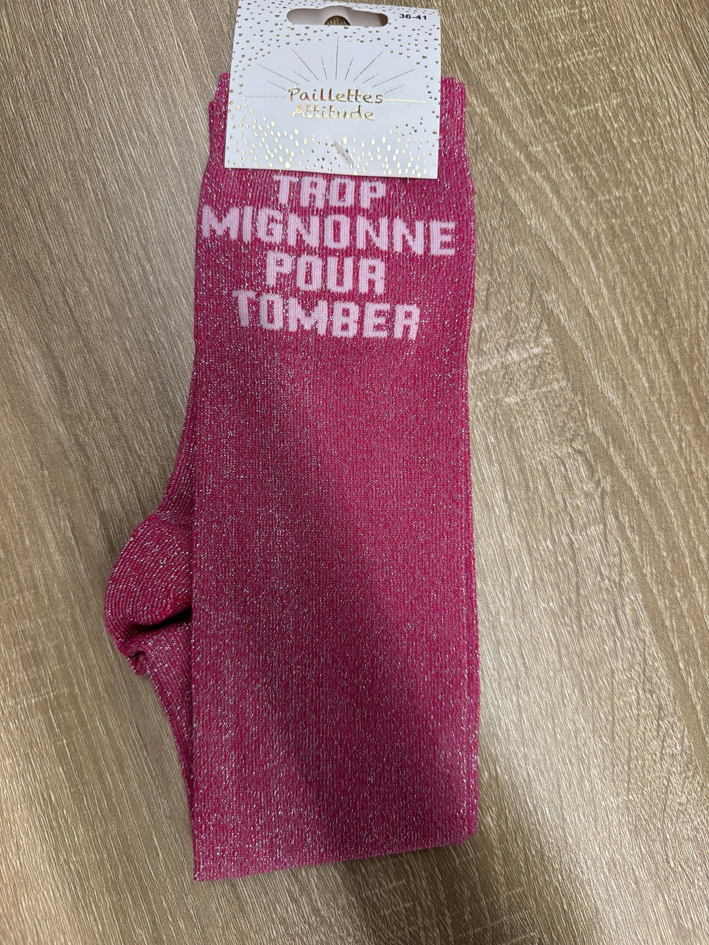 Chaussette Paillettes "TROP MIGNONNE, POUR TOMBER" - Paillettes Attitude
