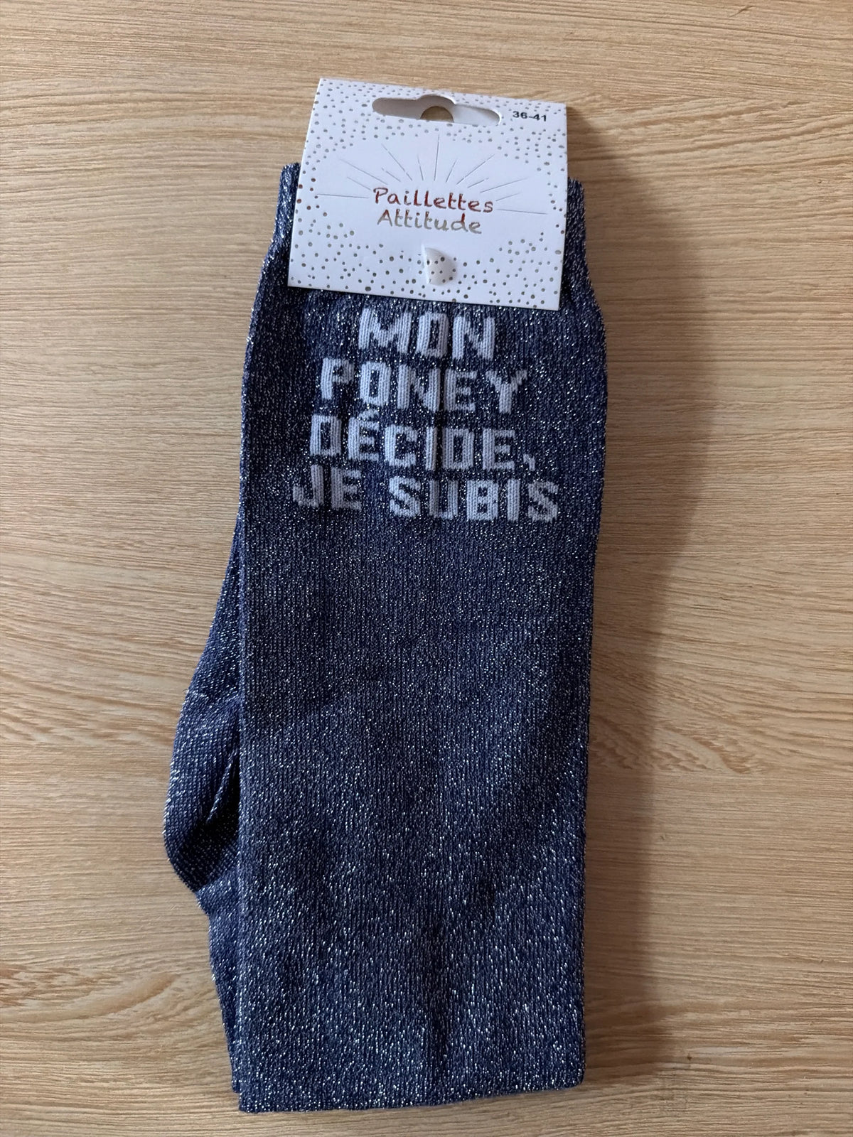 Chaussette Paillettes "Mon poney décide, je subis" - Paillettes Attitude
