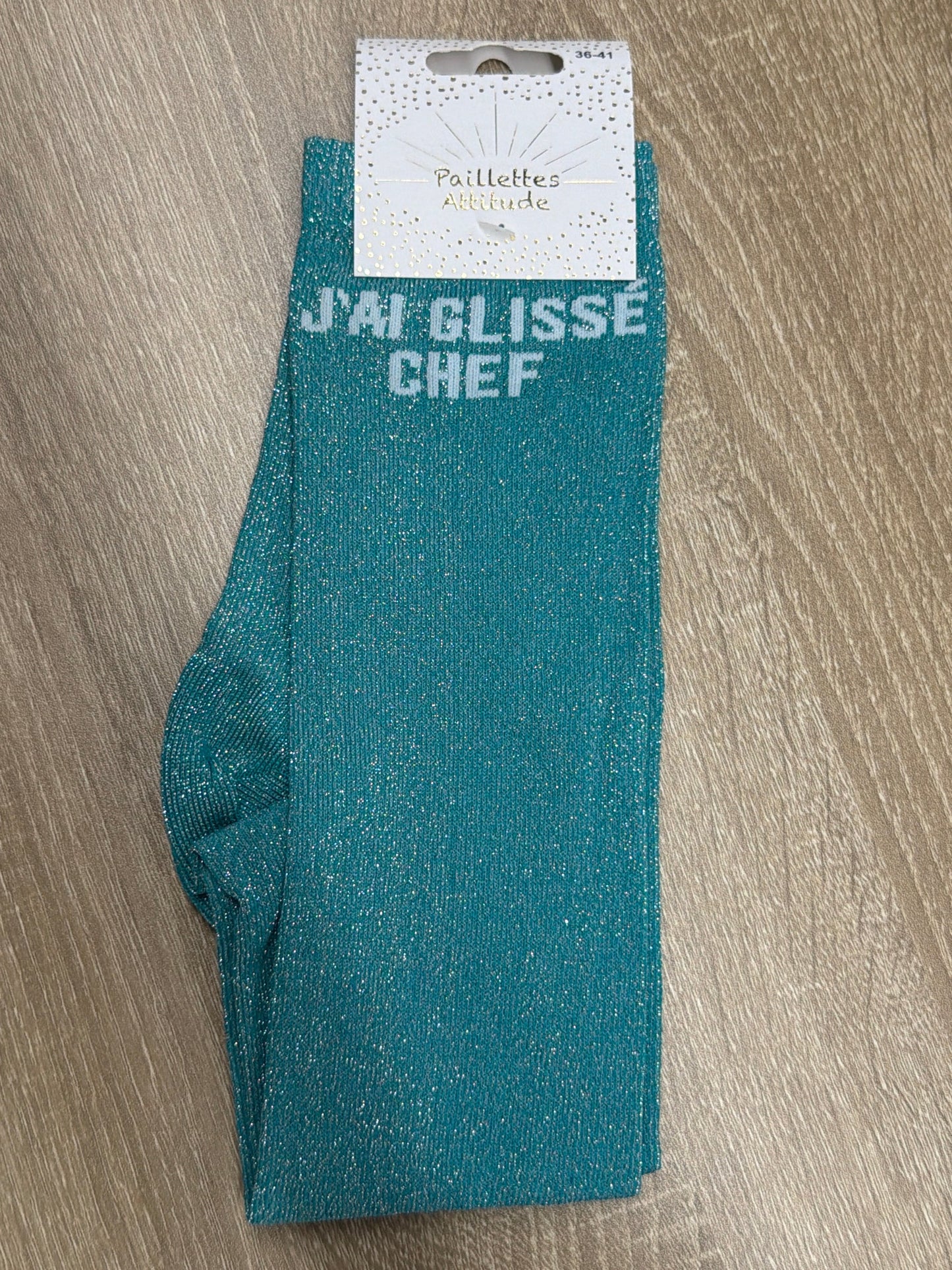 Chaussette Paillettes "J'ai glissé Chef" - Paillettes Attitude
