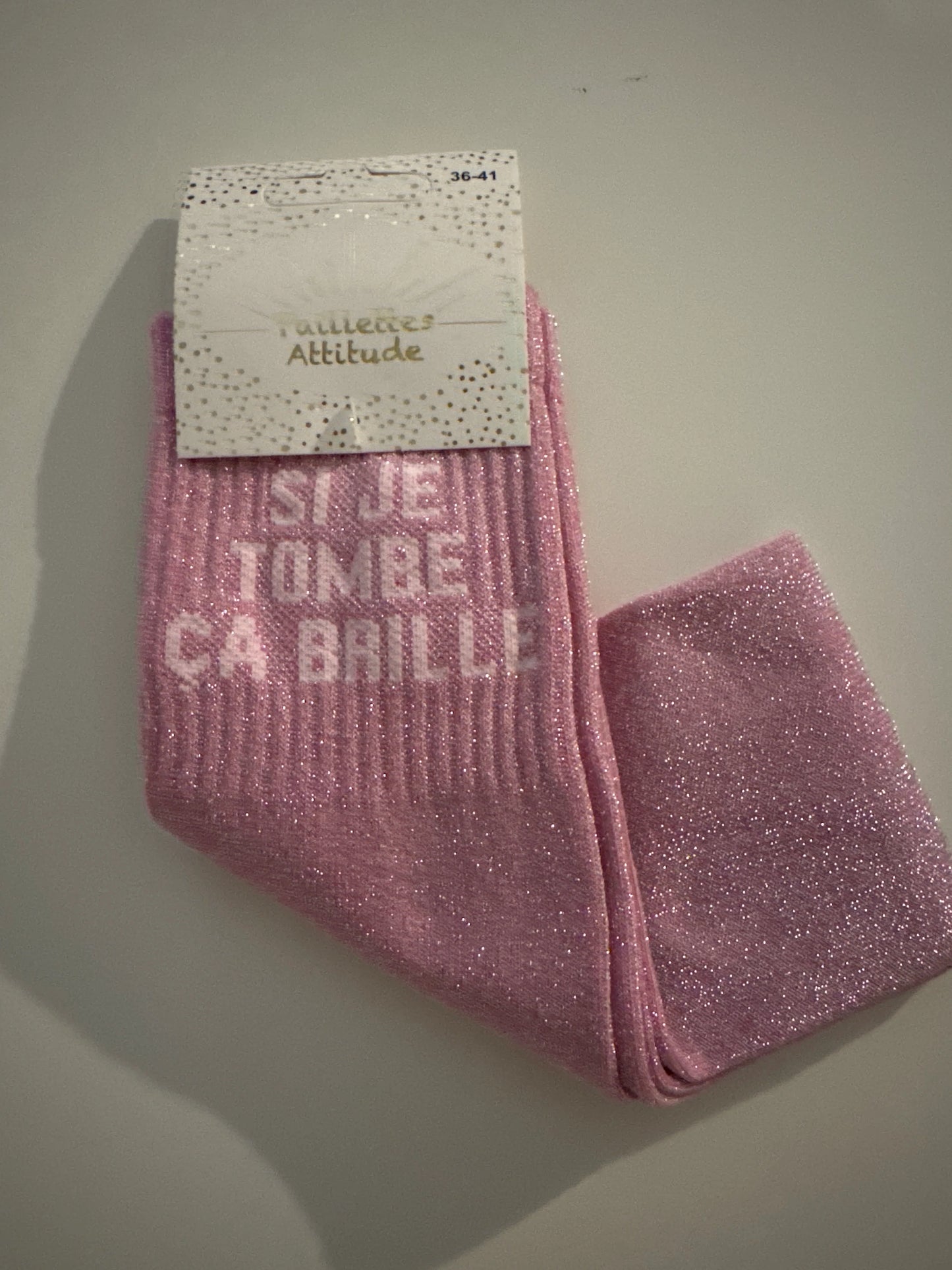 Chaussette Paillettes "SI JE TOMBE ÇA BRILLE" - Paillettes Attitude