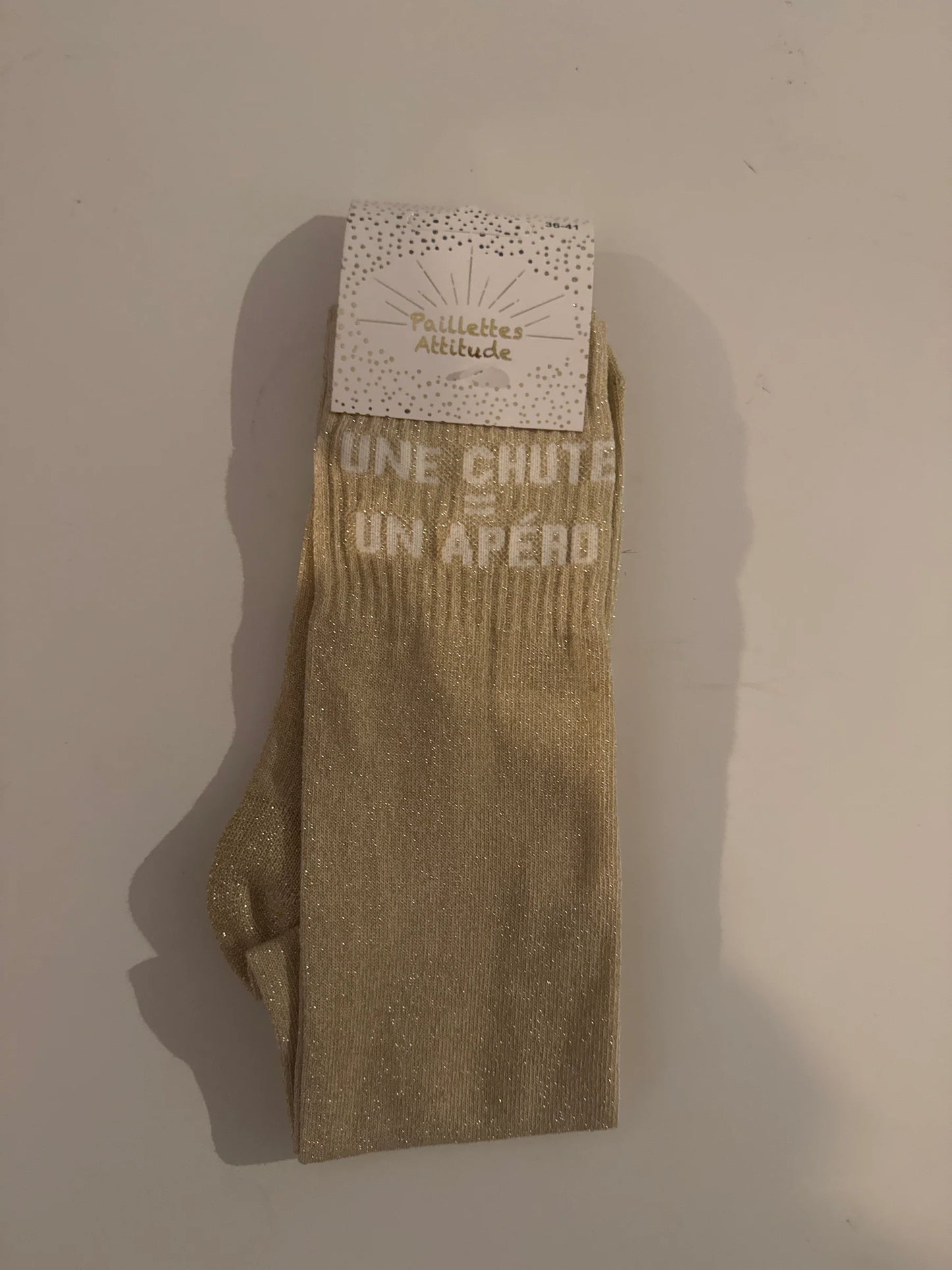 Chaussette Paillettes "UNE CHUTE = UN APÉRO" - Paillettes Attitude