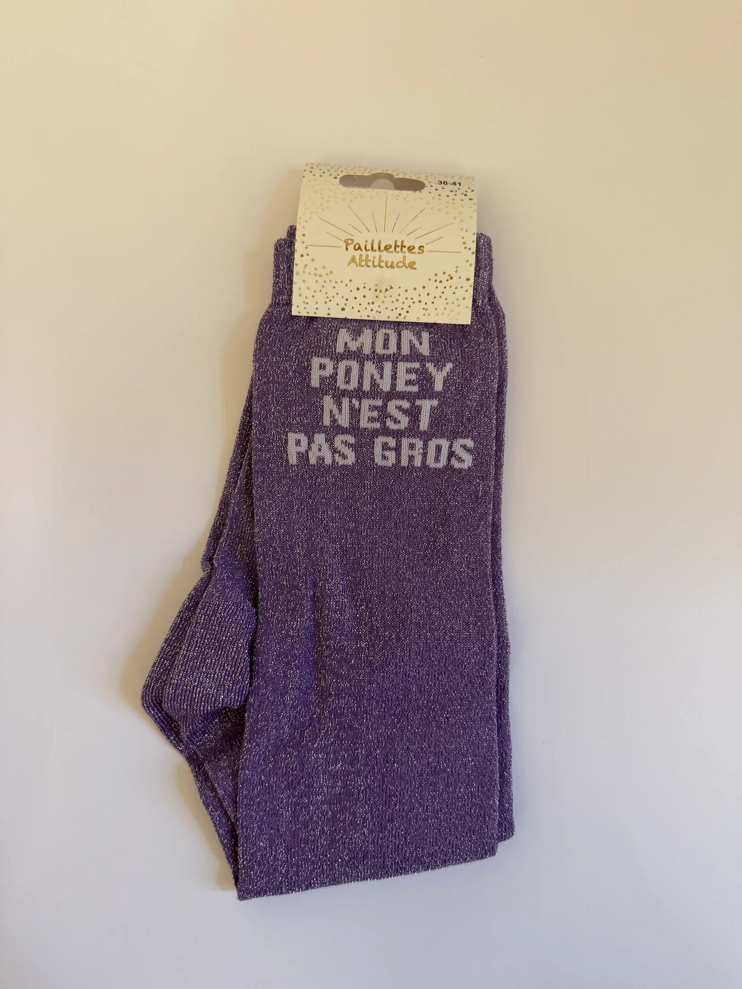 Chaussette Paillettes "MON PONEY N’EST PAS GROS" - Paillettes Attitude