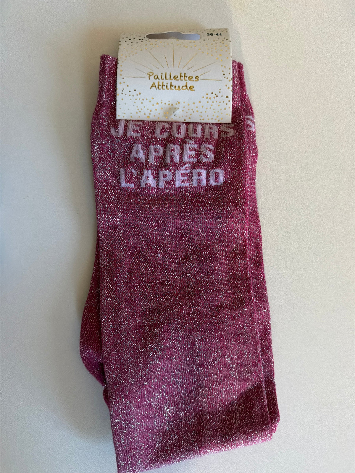 Chaussette Paillettes "Je cours après l'apéro" - Paillettes Attitude