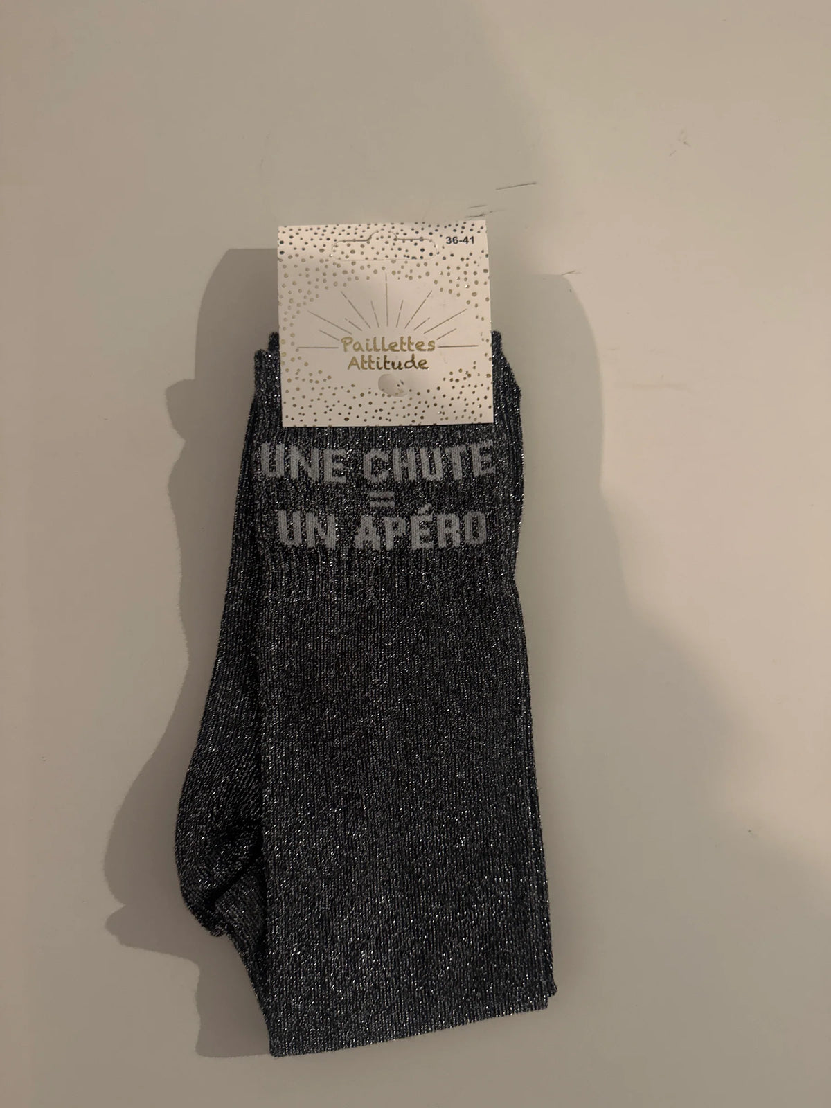 Chaussette Paillettes "UNE CHUTE = UN APÉRO" - Paillettes Attitude