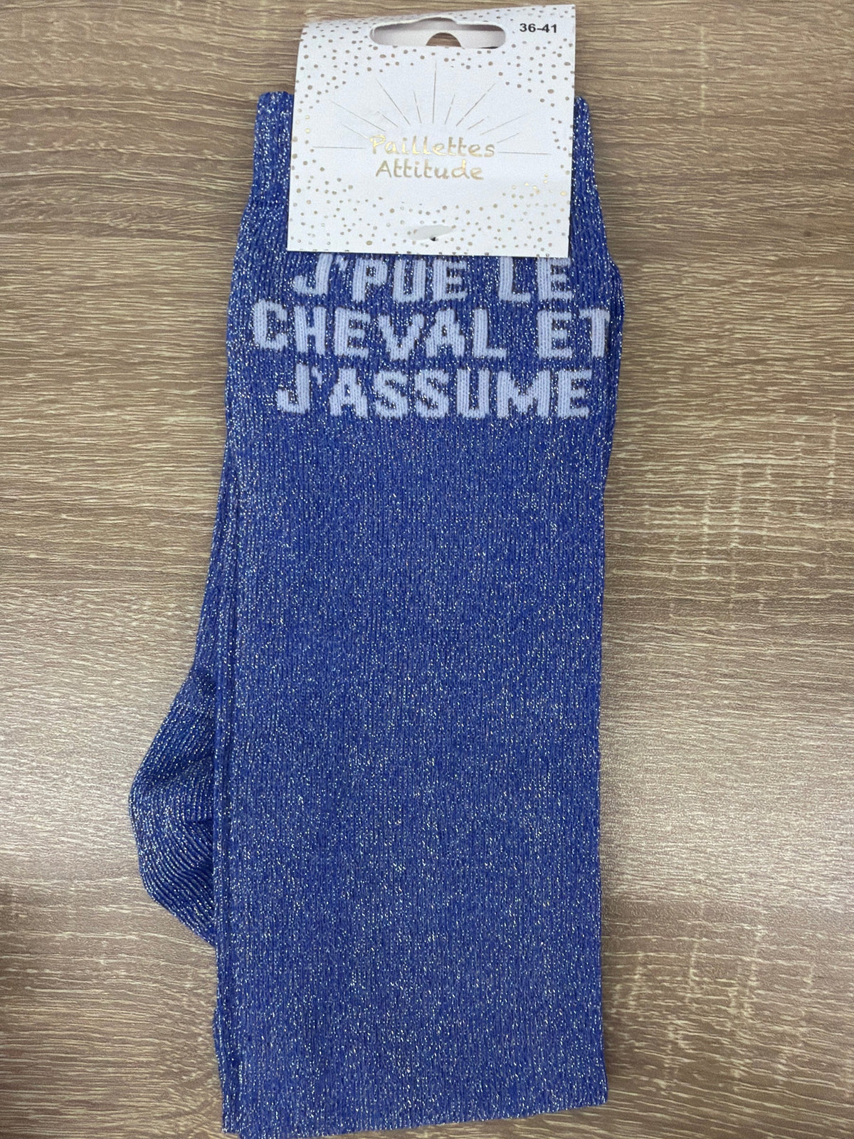 Chaussette Paillettes "J’PUE LE CHEVAL ET J’ASSUME" - Paillettes Attitude