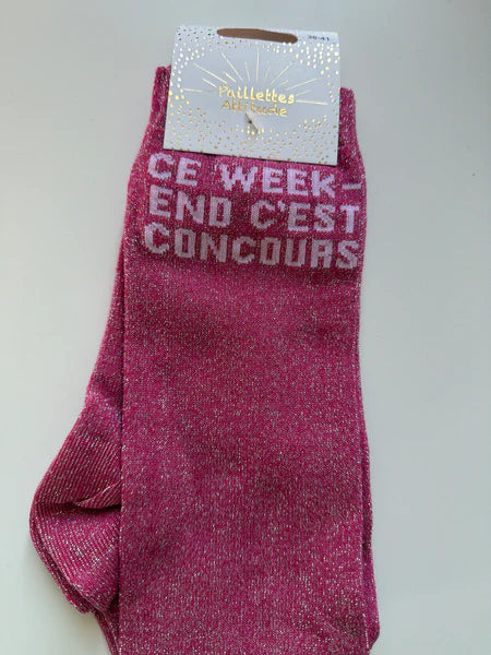 Chaussette Paillettes "ce week end c'est concours" - Paillettes Attitude