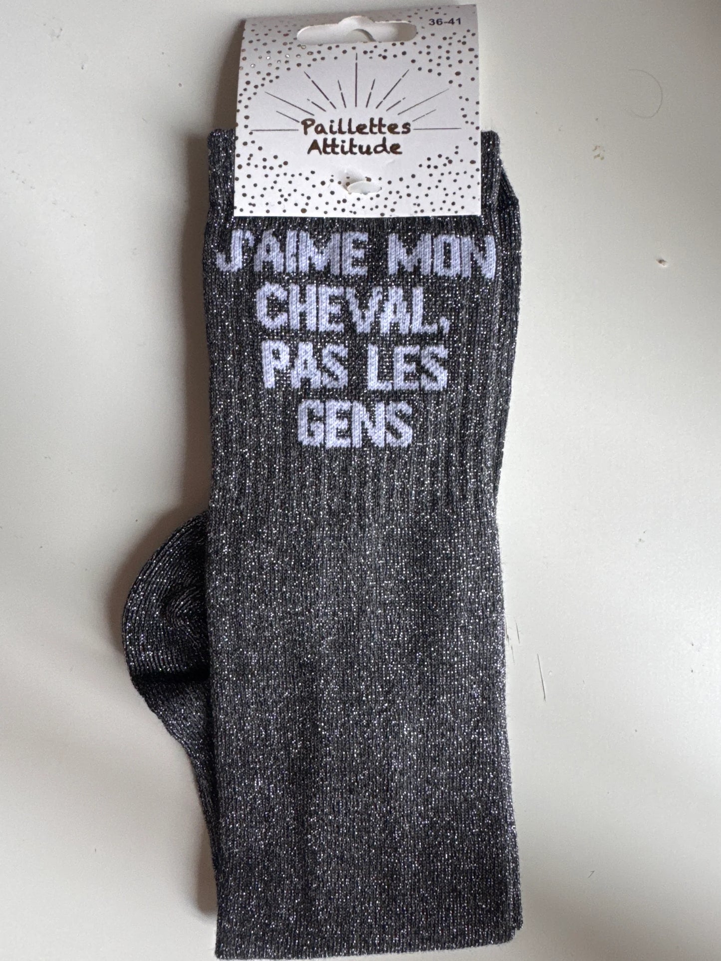 Chaussette Paillettes "J’aime mon cheval, pas les gens" - Paillettes Attitude