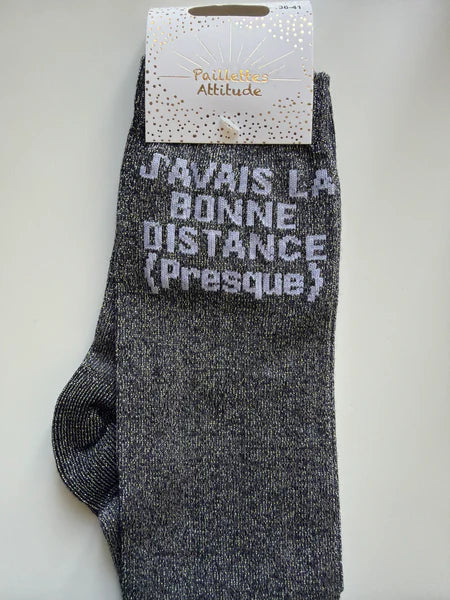 Chaussette Paillettes "j'avais la bonne distance (presque)" - Paillettes Attitude