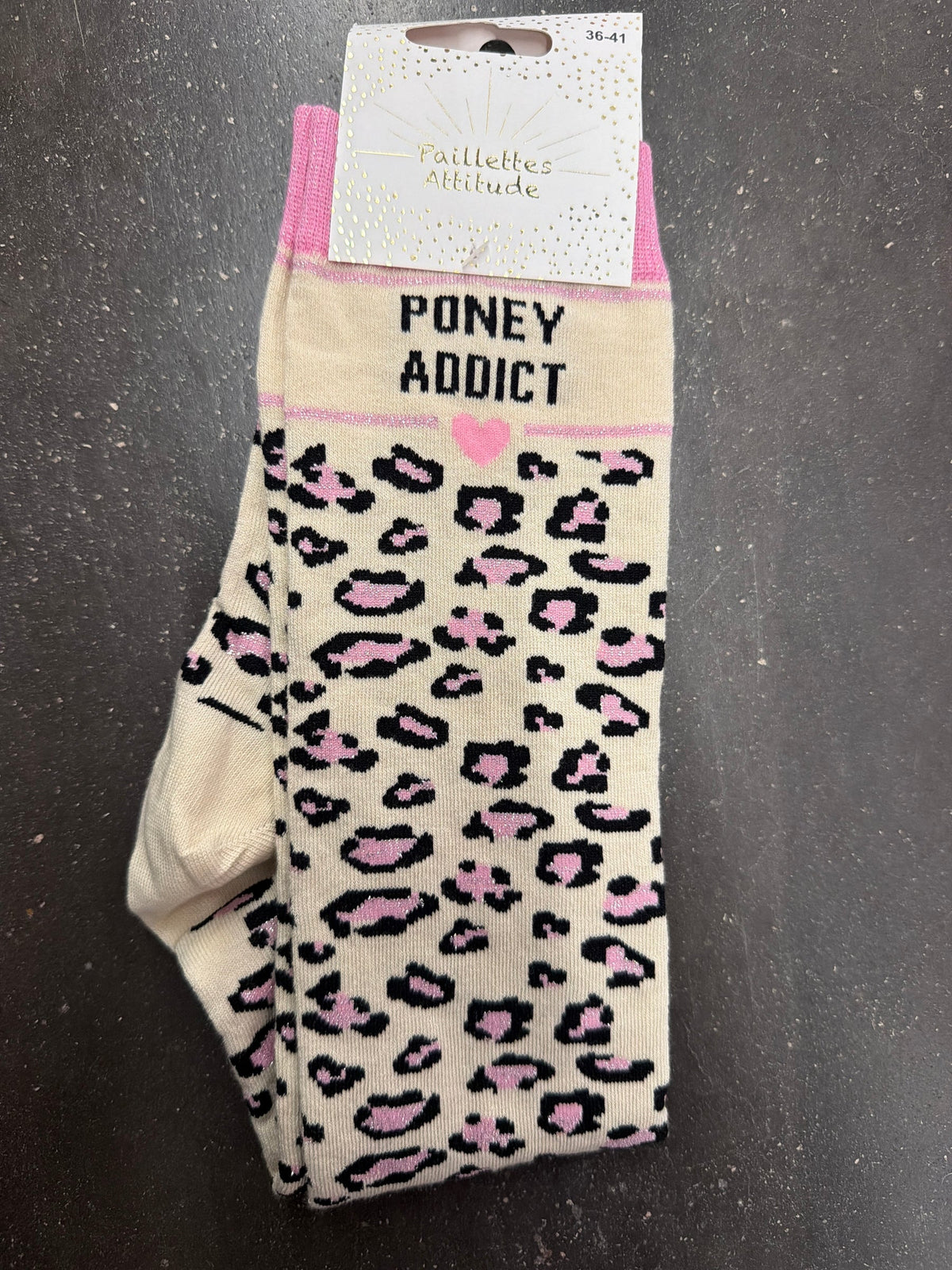 Chaussette Paillettes Léopard "Poney Addict" - Paillettes Attitude