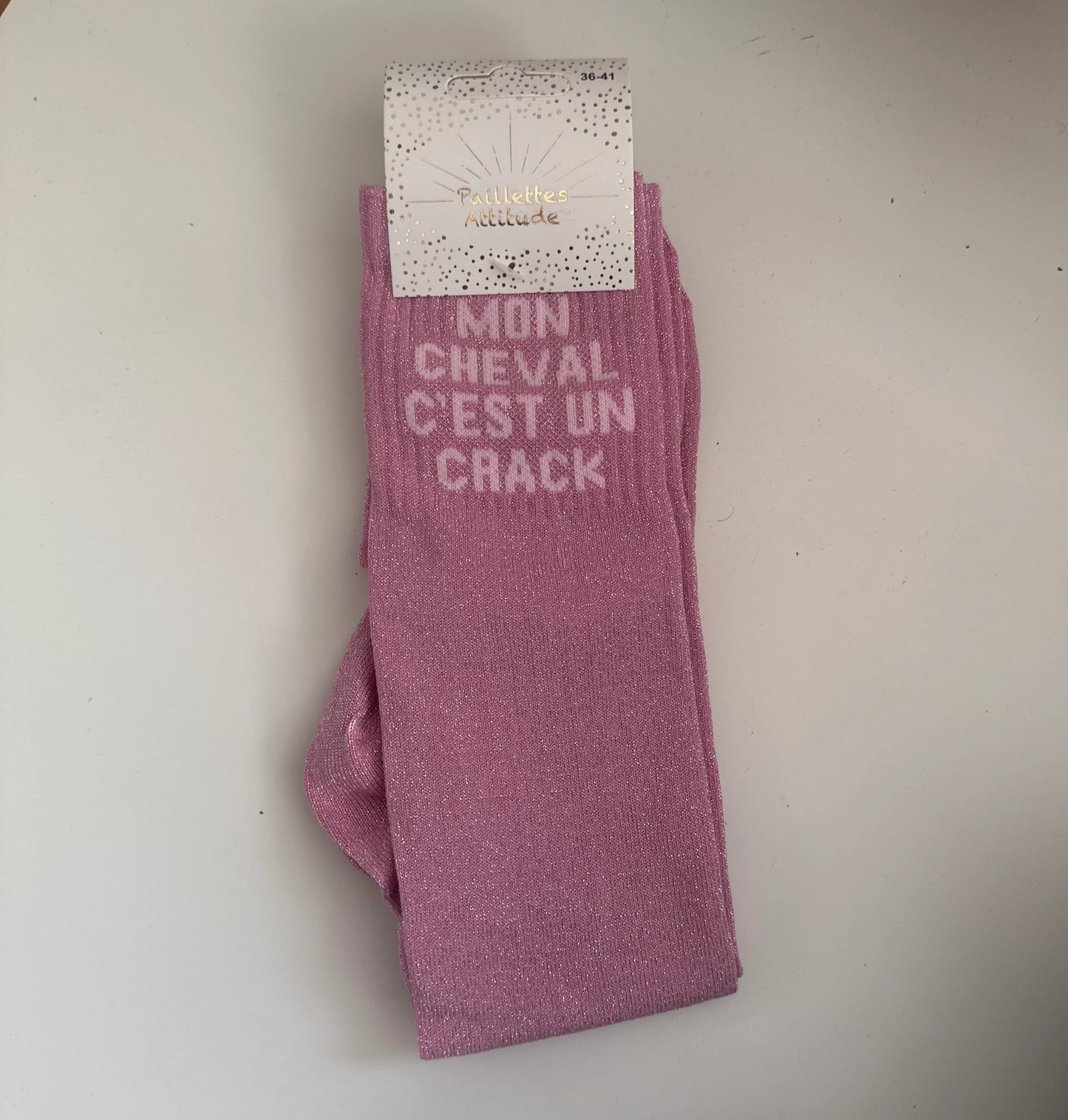 Chaussette Paillettes "MON CHEVAL C’EST UN CRACK" - Paillettes Attitude