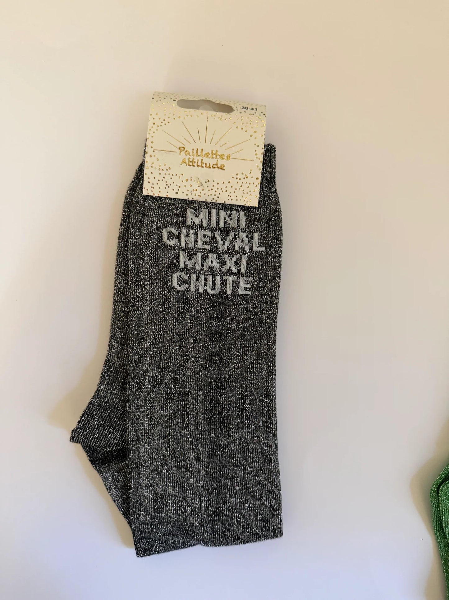 Chaussette Paillettes "MINI CHEVAL MAXI CHUTE" - Paillettes Attitude