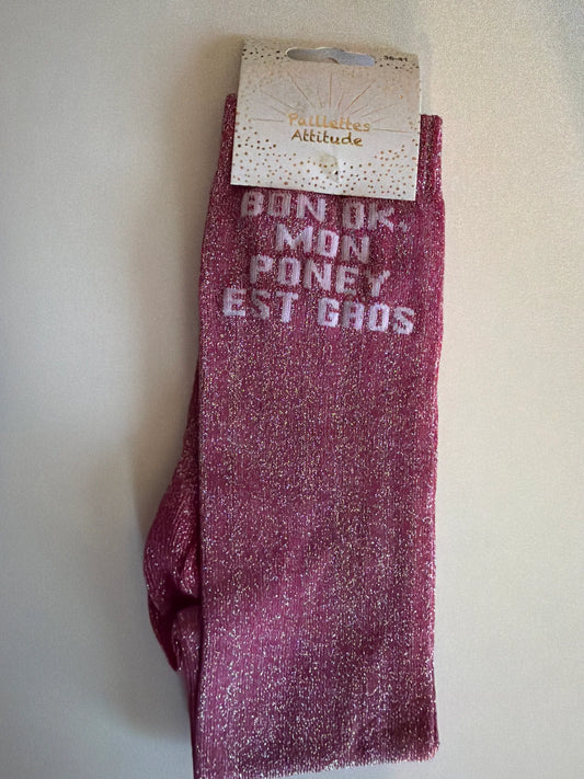 Chaussette Paillettes "Bon ok, mon poney est gros" - Paillettes Attitude