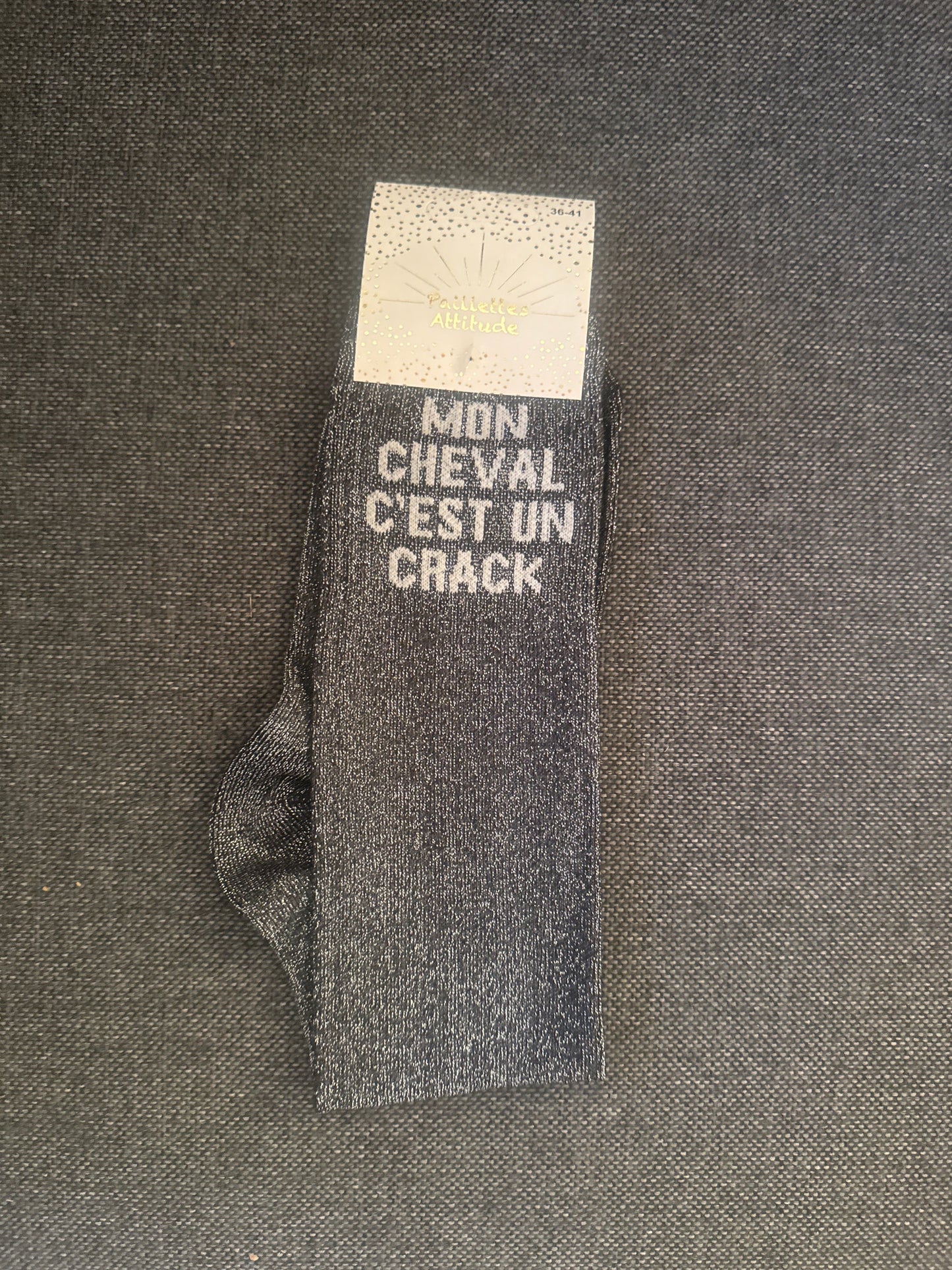 Chaussette Paillettes "MON CHEVAL C’EST UN CRACK" - Paillettes Attitude