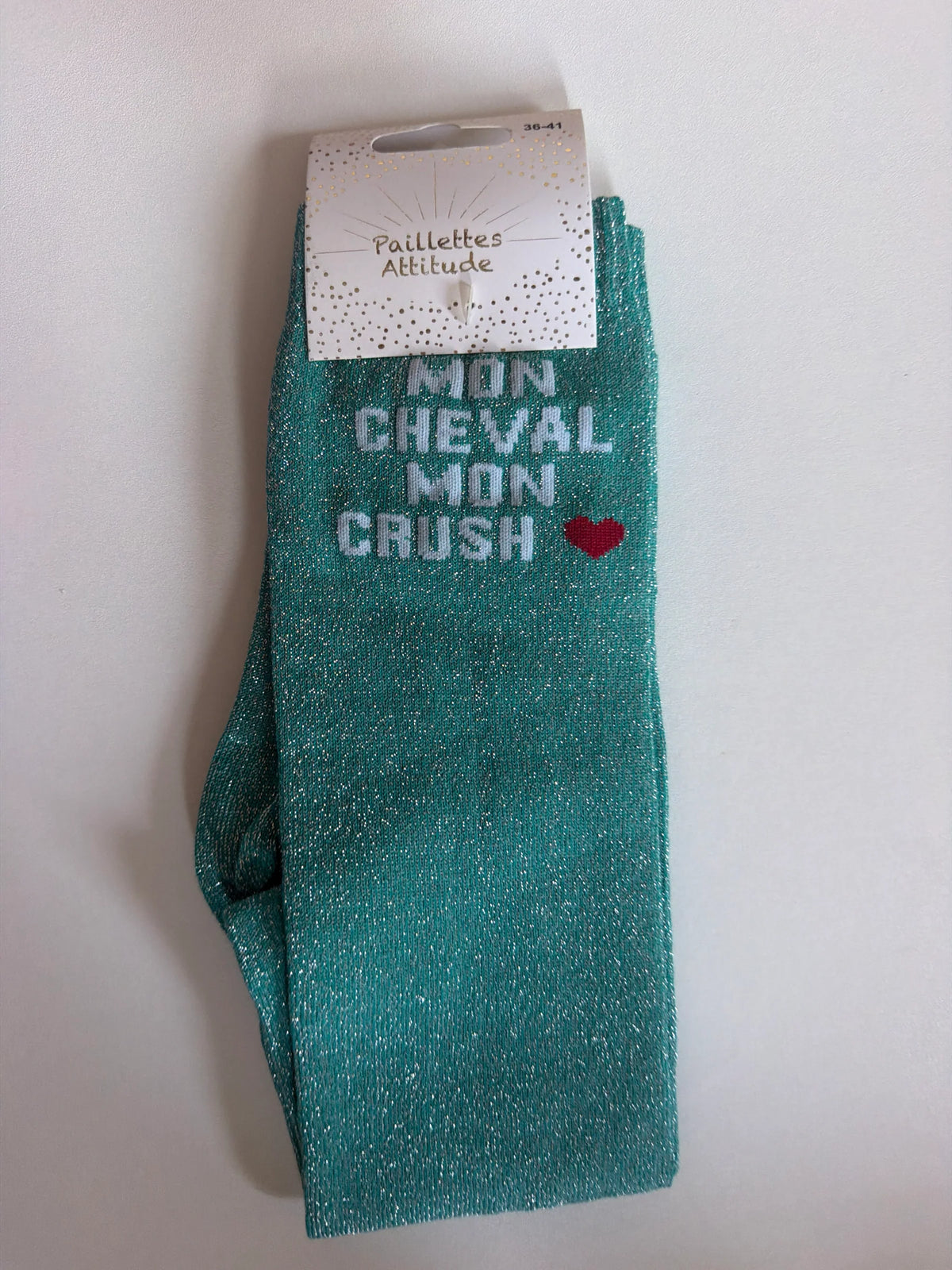 Chaussette Paillettes "Mon cheval mon crush ♥ " - Paillettes Attitude
