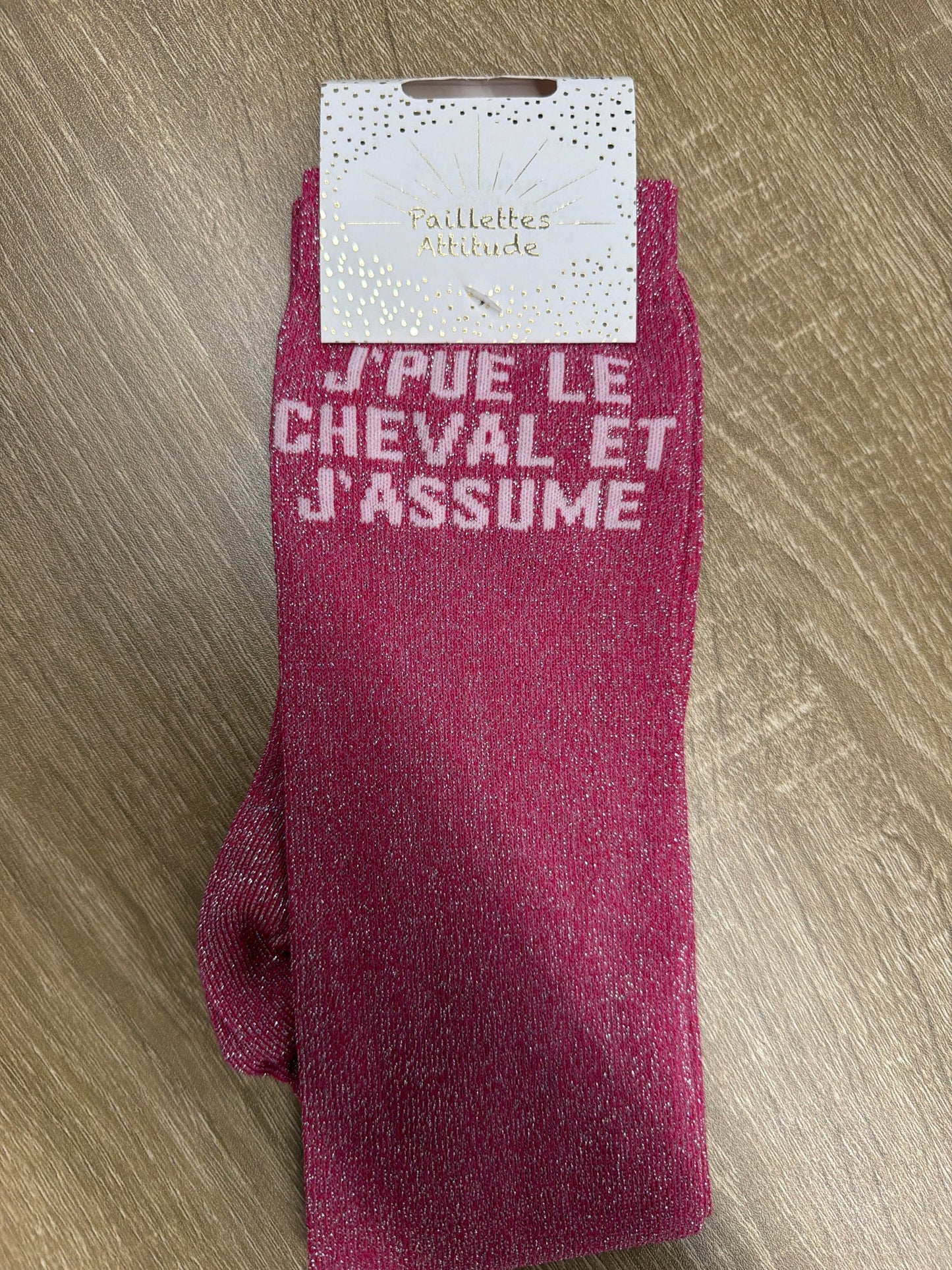 Chaussette Paillettes "J’PUE LE CHEVAL ET J’ASSUME" - Paillettes Attitude
