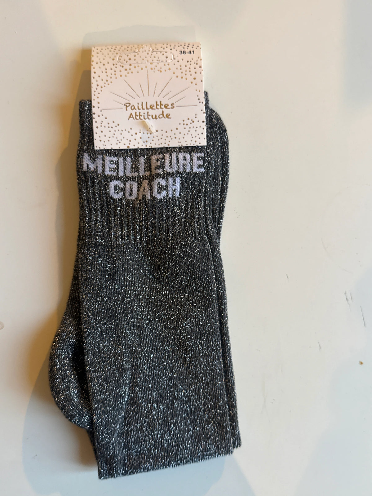 Chaussette Paillettes "MEILLEURE COACH" - Paillettes Attitude