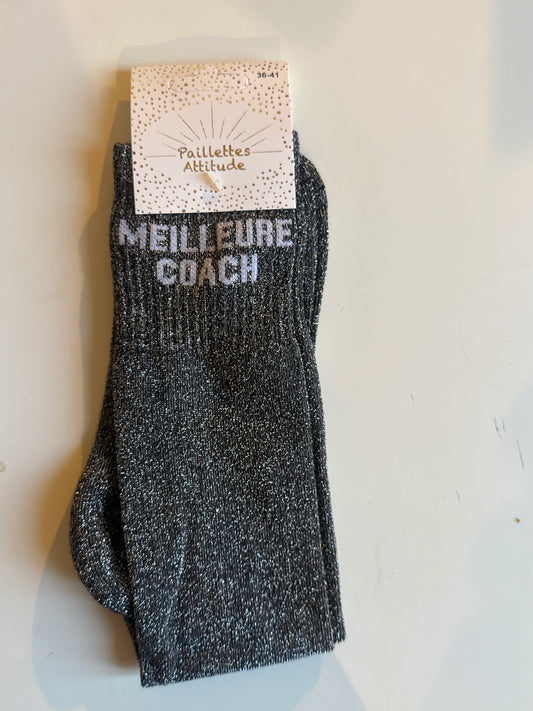 Chaussette Paillettes "MEILLEUR COACH" - Paillettes Attitude