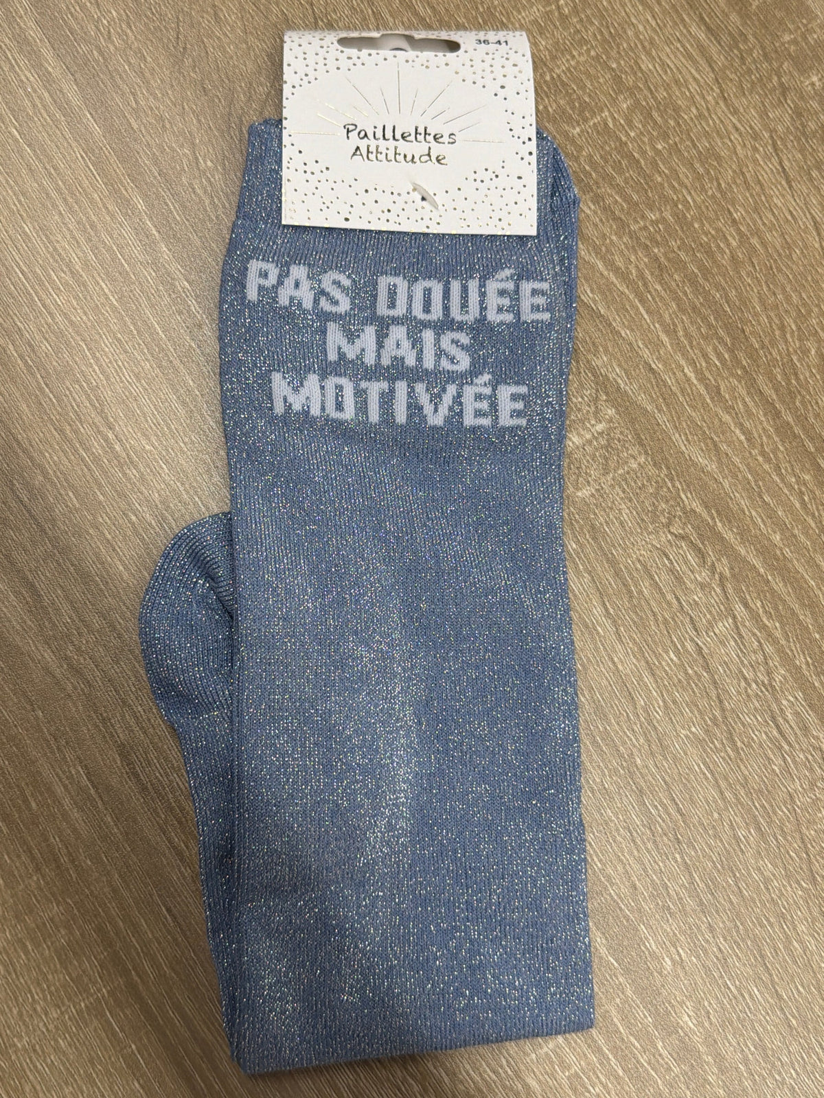 Chaussette Paillettes "pas douée mais motivée" - Paillettes Attitude