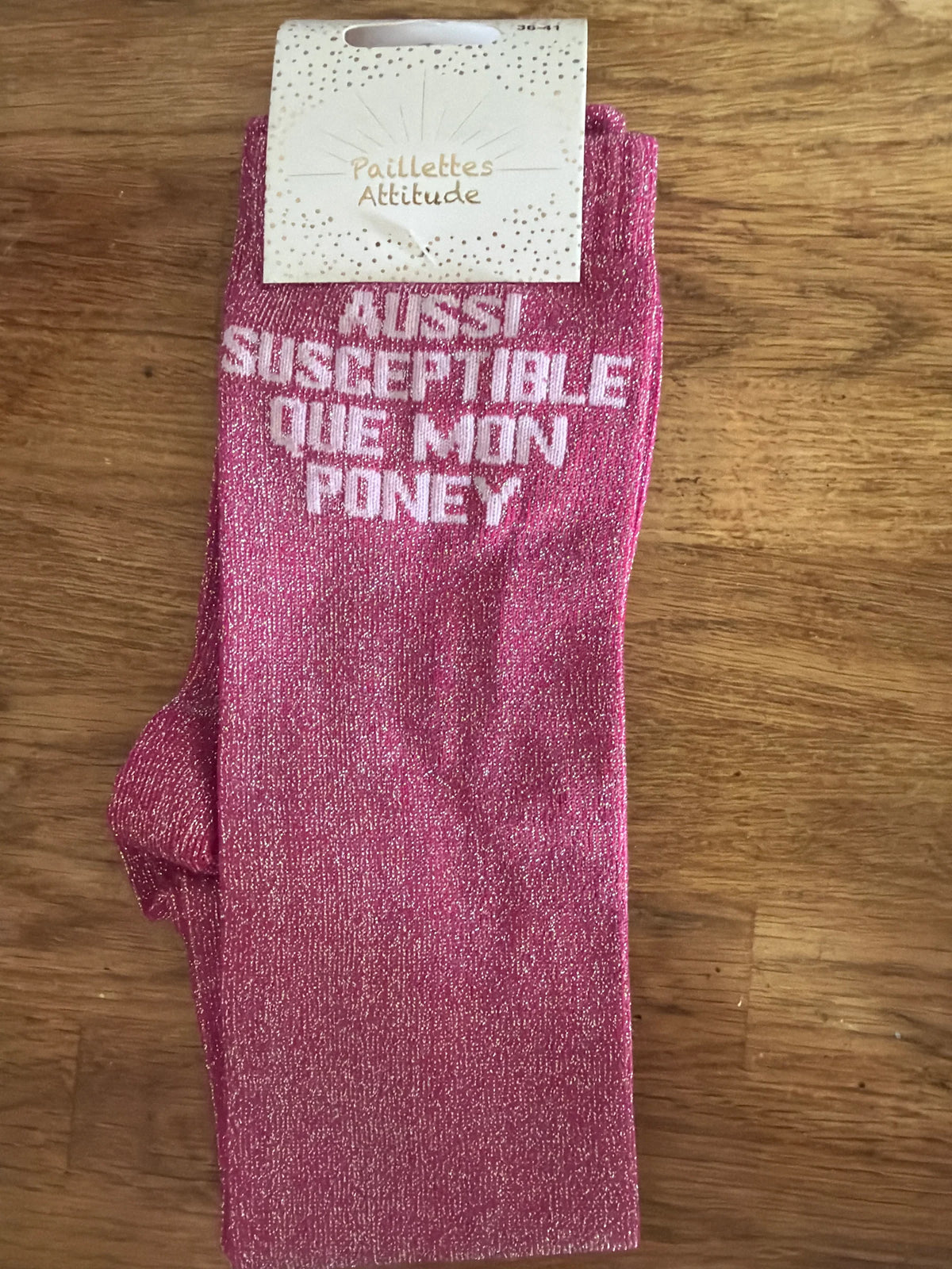 Chaussette Paillettes "Aussi susceptible que mon poney" - Paillettes Attitude