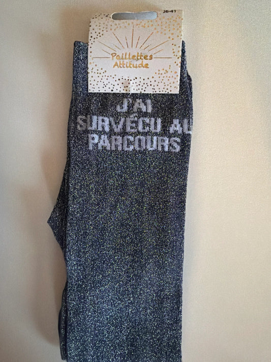 Chaussette Paillettes "j'ai survécu au parcours" - Paillettes Attitude