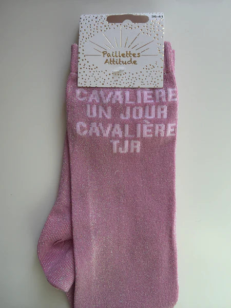 Chaussette Paillettes "Cavalière un jour cavalière tjr" - Paillettes Attitude
