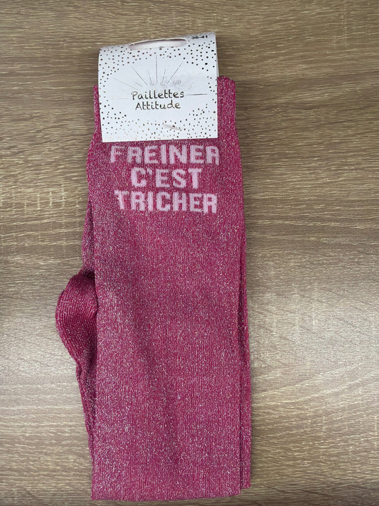 Chaussette Paillettes "Freiner c'est tricher" - Paillettes Attitude