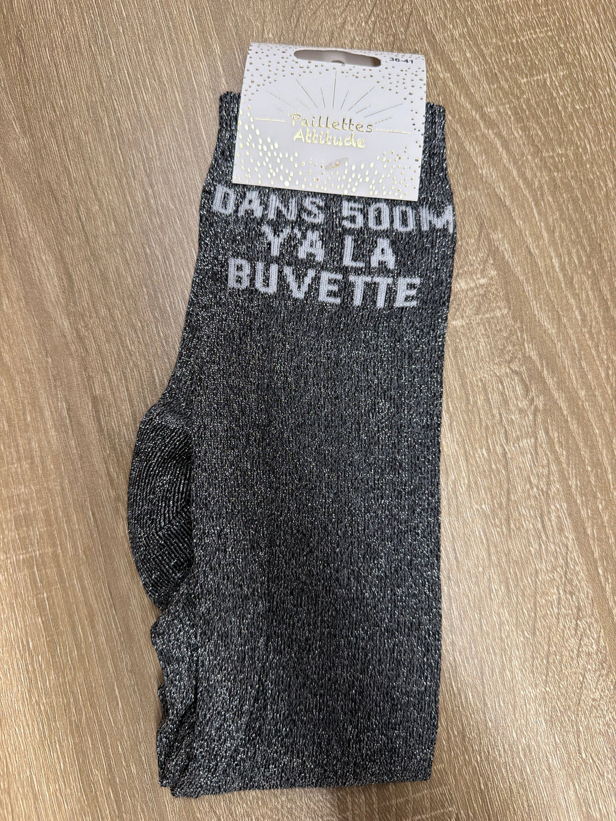 Chaussette Paillettes "DANS 500m Y'A MA BUVETTE" - Paillettes Attitude