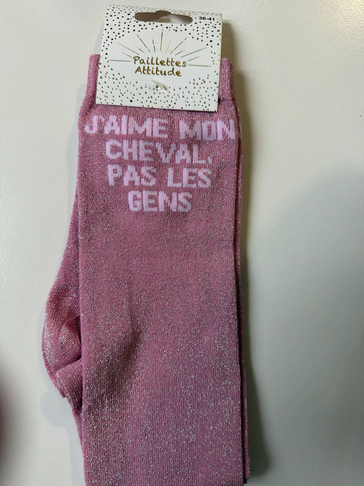 Chaussette Paillettes "J’aime mon cheval, pas les gens" - Paillettes Attitude