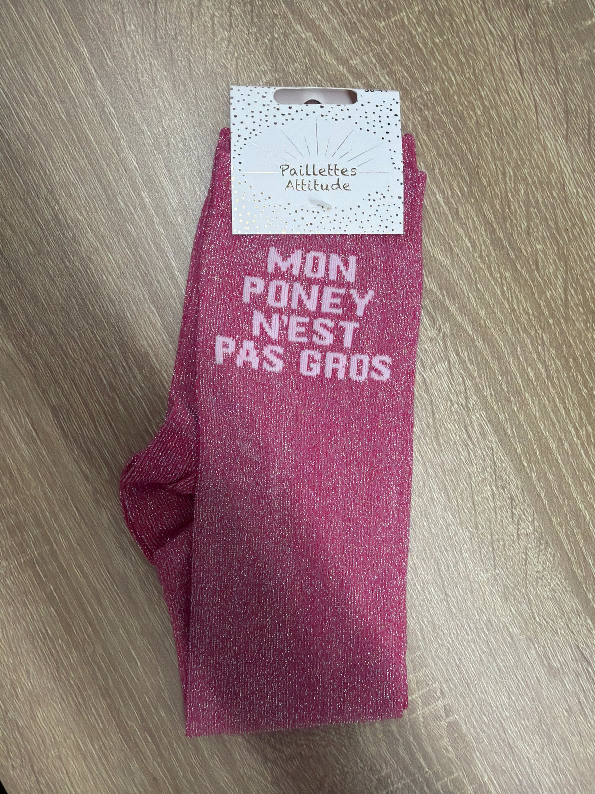 Chaussette Paillettes "MON PONEY N’EST PAS GROS" - Paillettes Attitude