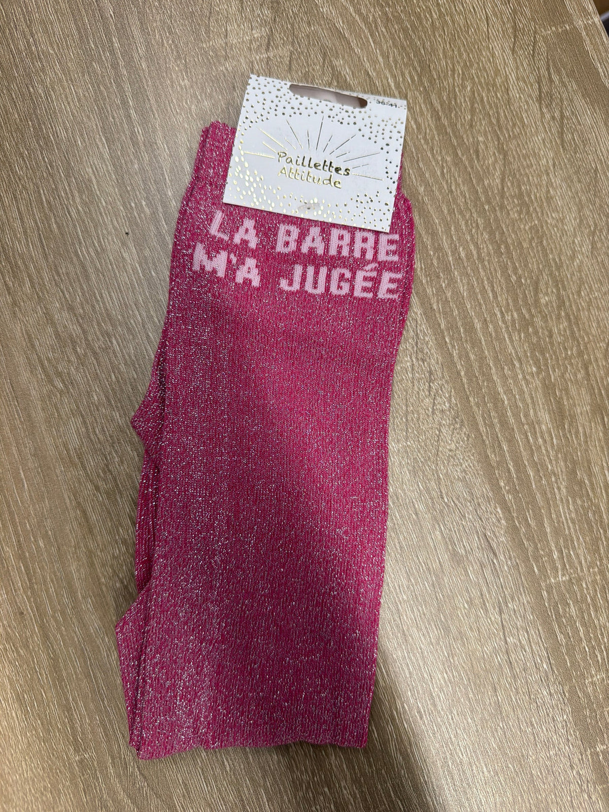 Chaussette Paillettes "la barre m'a jugée" - Paillettes Attitude
