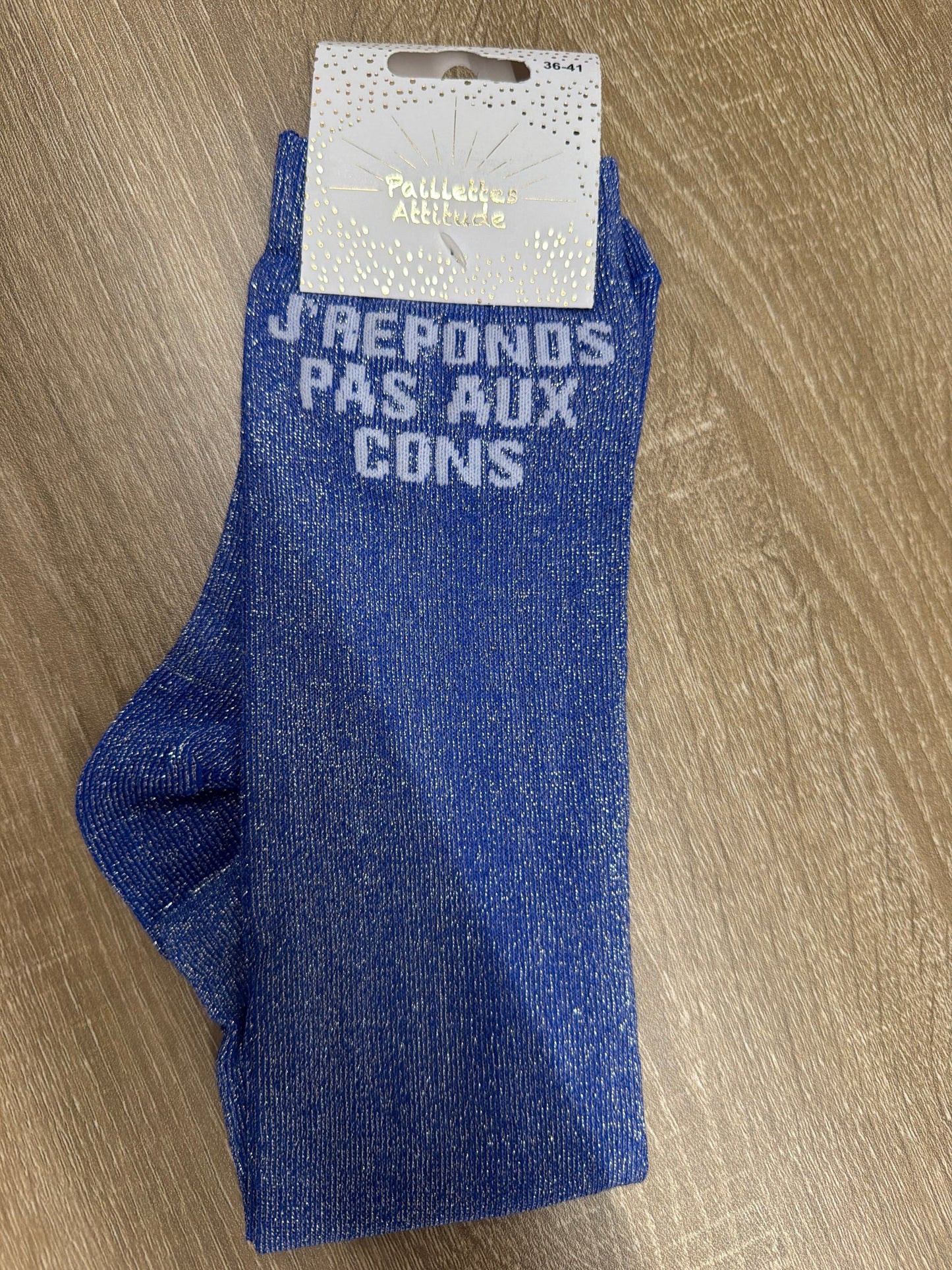 Chaussette Paillettes "J'réponds pas aux cons" - Paillettes Attitude