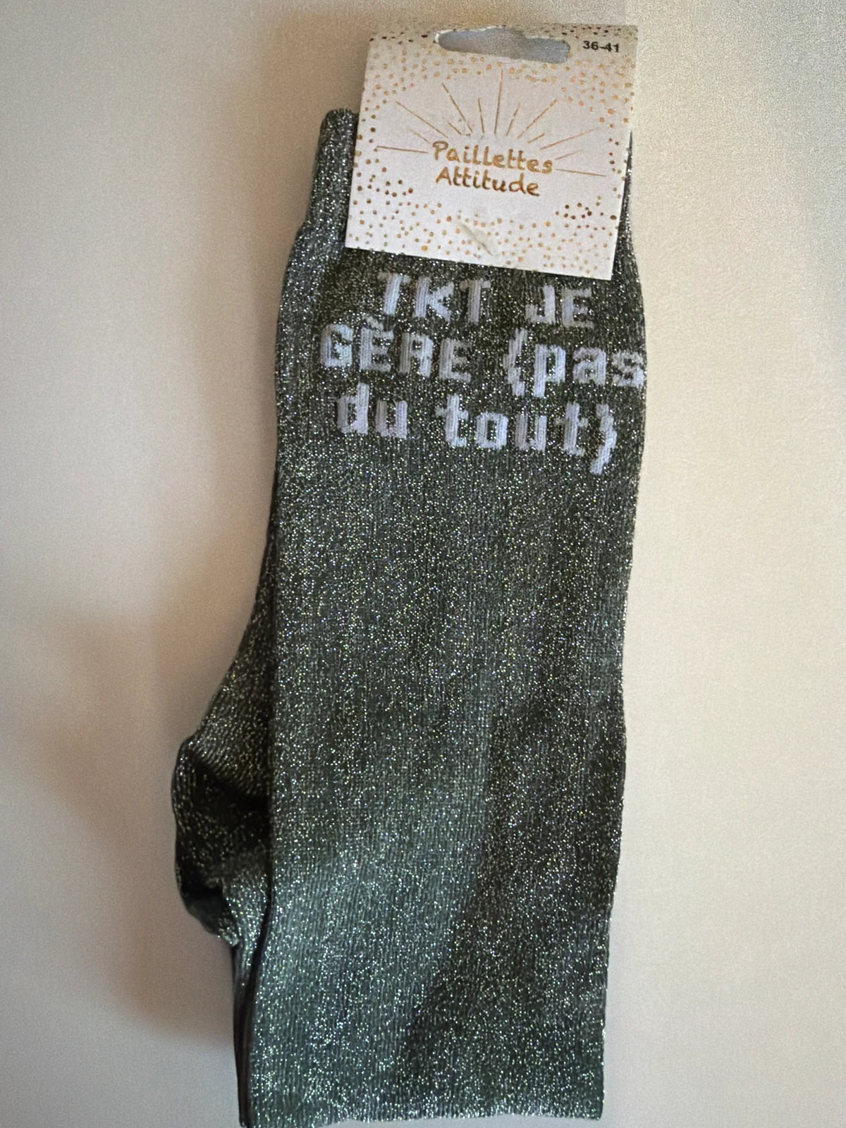 Chaussette Paillettes "TKT je gère (pas du tout)" - Paillettes Attitude