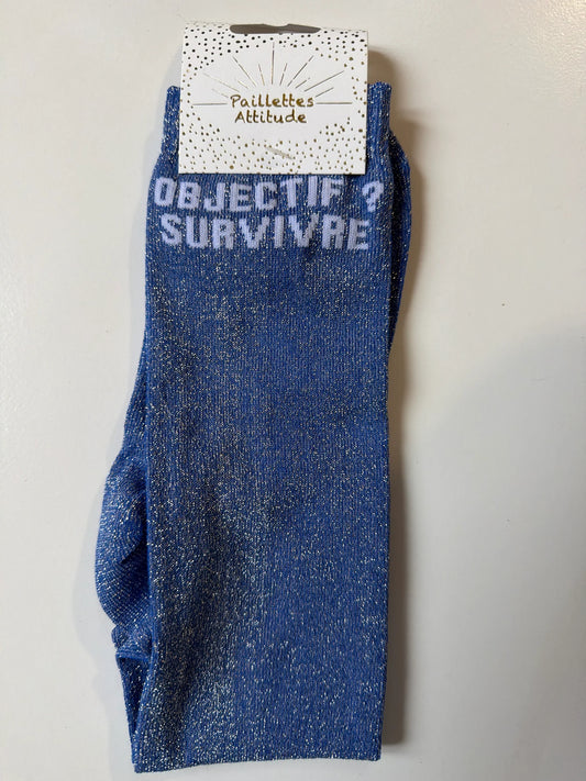 Chaussette Paillettes "OBJECTIF ? SURVIVRE" - Paillettes Attitude