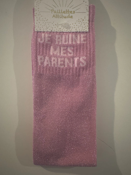 Chaussette Paillettes "JE RUINE MES PARENTS" - Paillettes Attitude