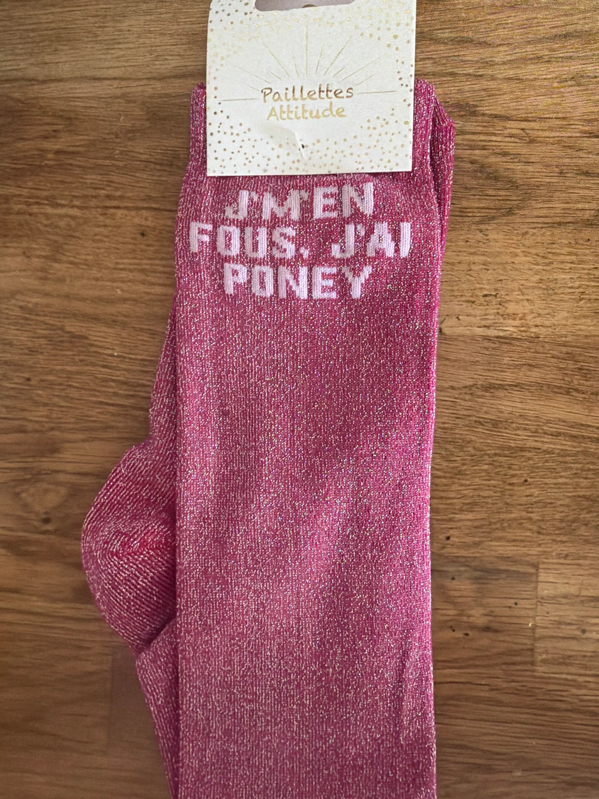 Chaussette Paillettes "j'men fou, j'ai poney" - Paillettes Attitude