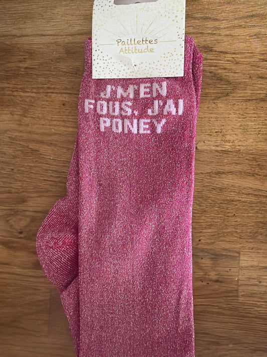 Chaussette Paillettes "j'men fou, j'ai poney" - Paillettes Attitude