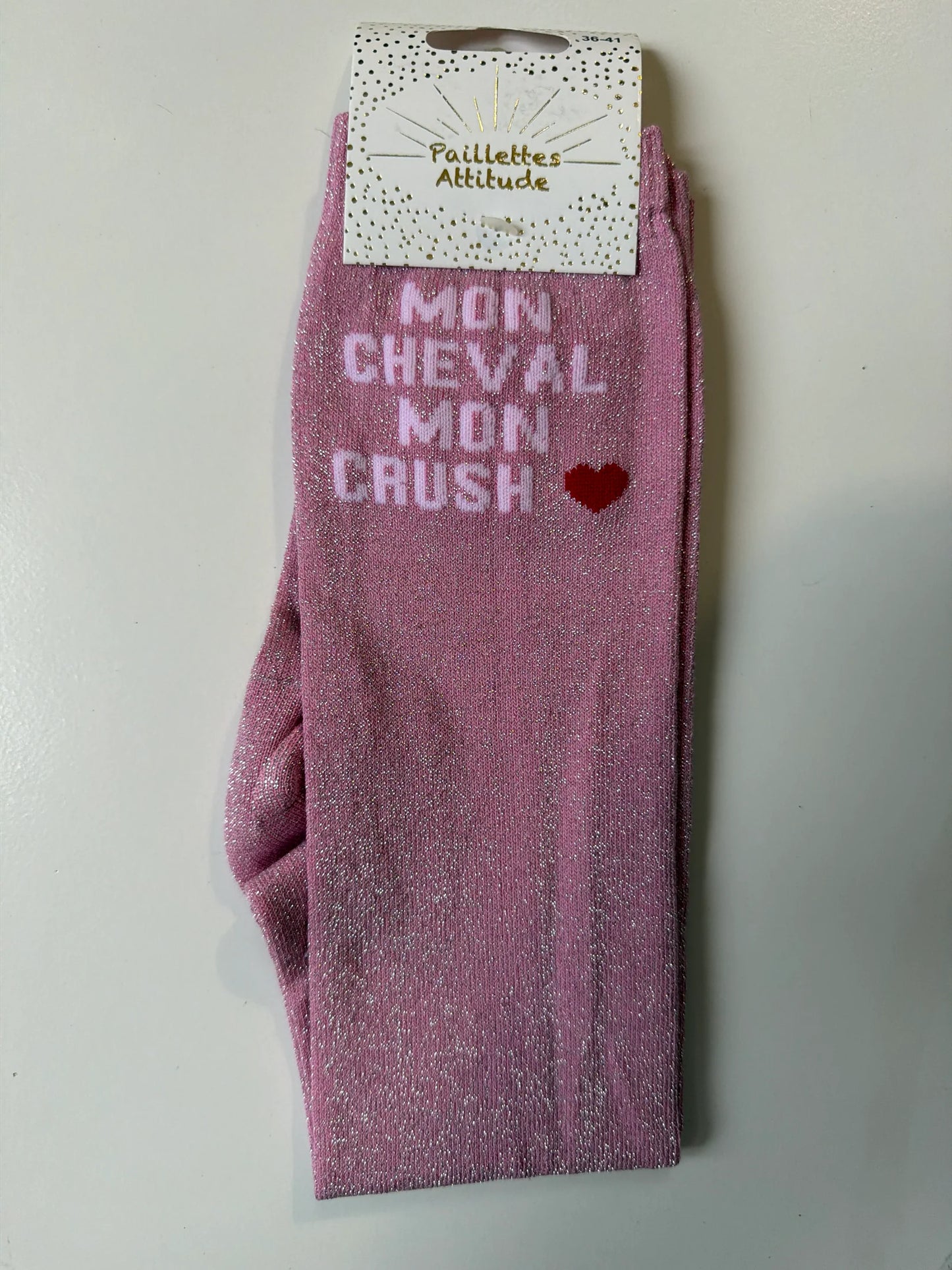 Chaussette Paillettes "Mon cheval mon crush ♥ " - Paillettes Attitude