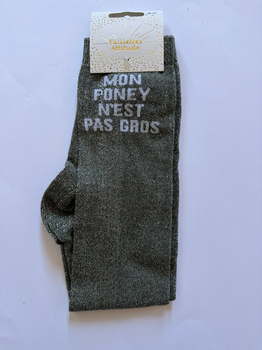 Chaussette Paillettes "MON PONEY N’EST PAS GROS" - Paillettes Attitude
