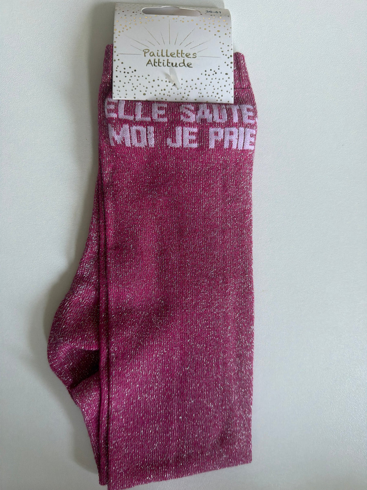 Chaussette Paillettes "elle saute moi je prie" - Paillettes Attitude