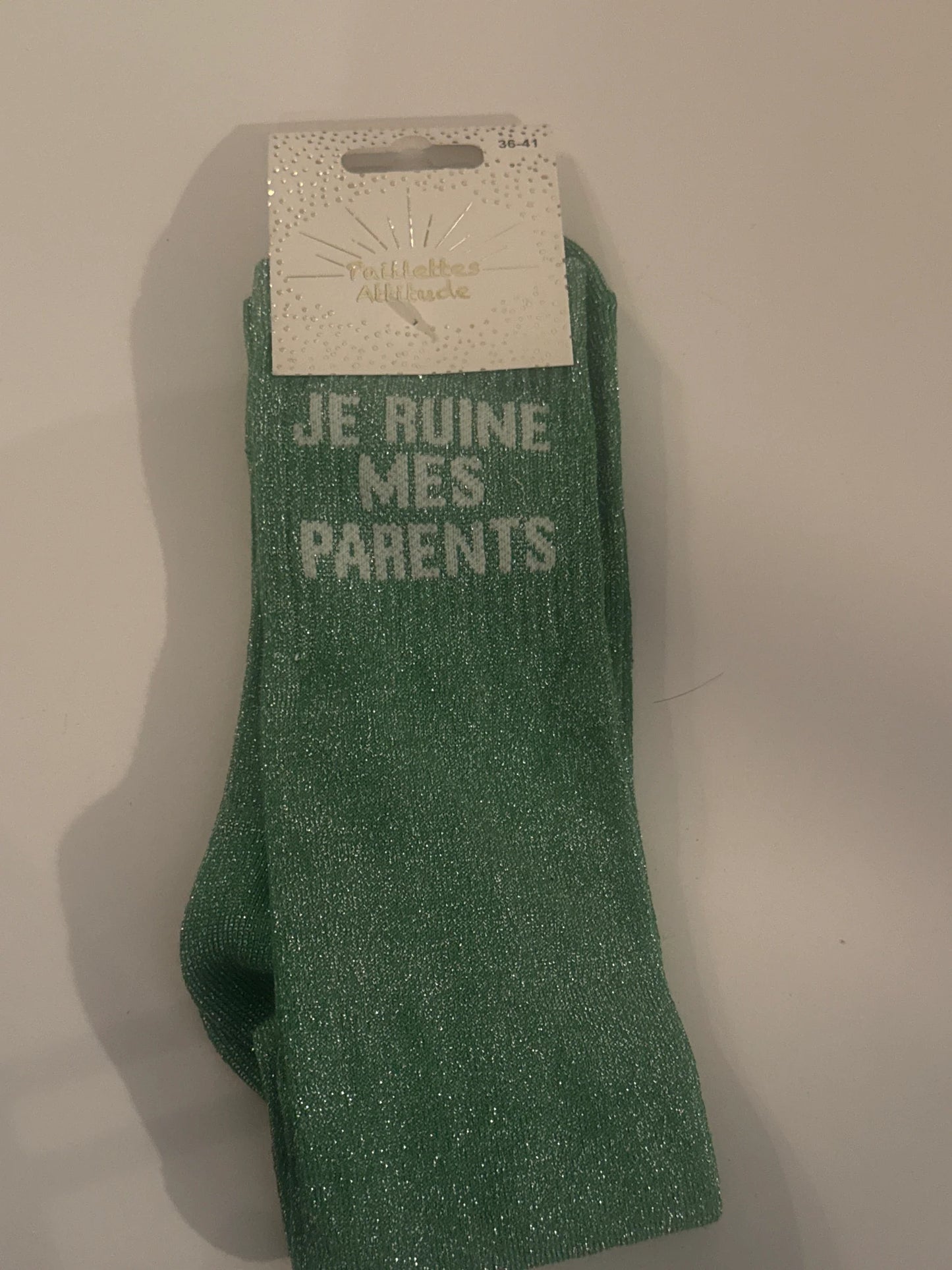 Chaussette Paillettes "JE RUINE MES PARENTS" - Paillettes Attitude