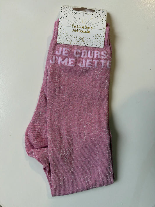Chaussette Paillettes "JE COURS J'ME JETTE" - Paillettes Attitude