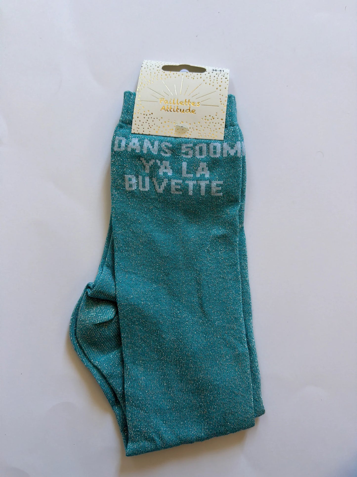 Chaussette Paillettes "DANS 500m Y'A MA BUVETTE" - Paillettes Attitude