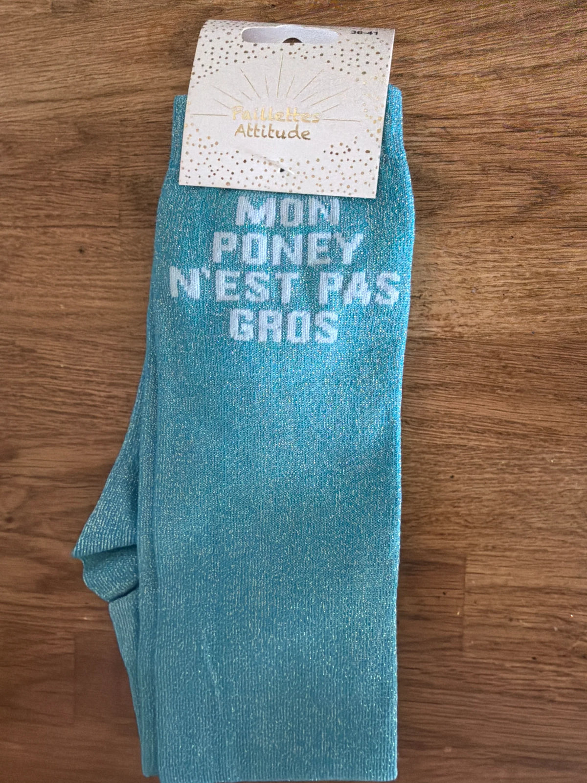 Chaussette Paillettes "MON PONEY N’EST PAS GROS" - Paillettes Attitude