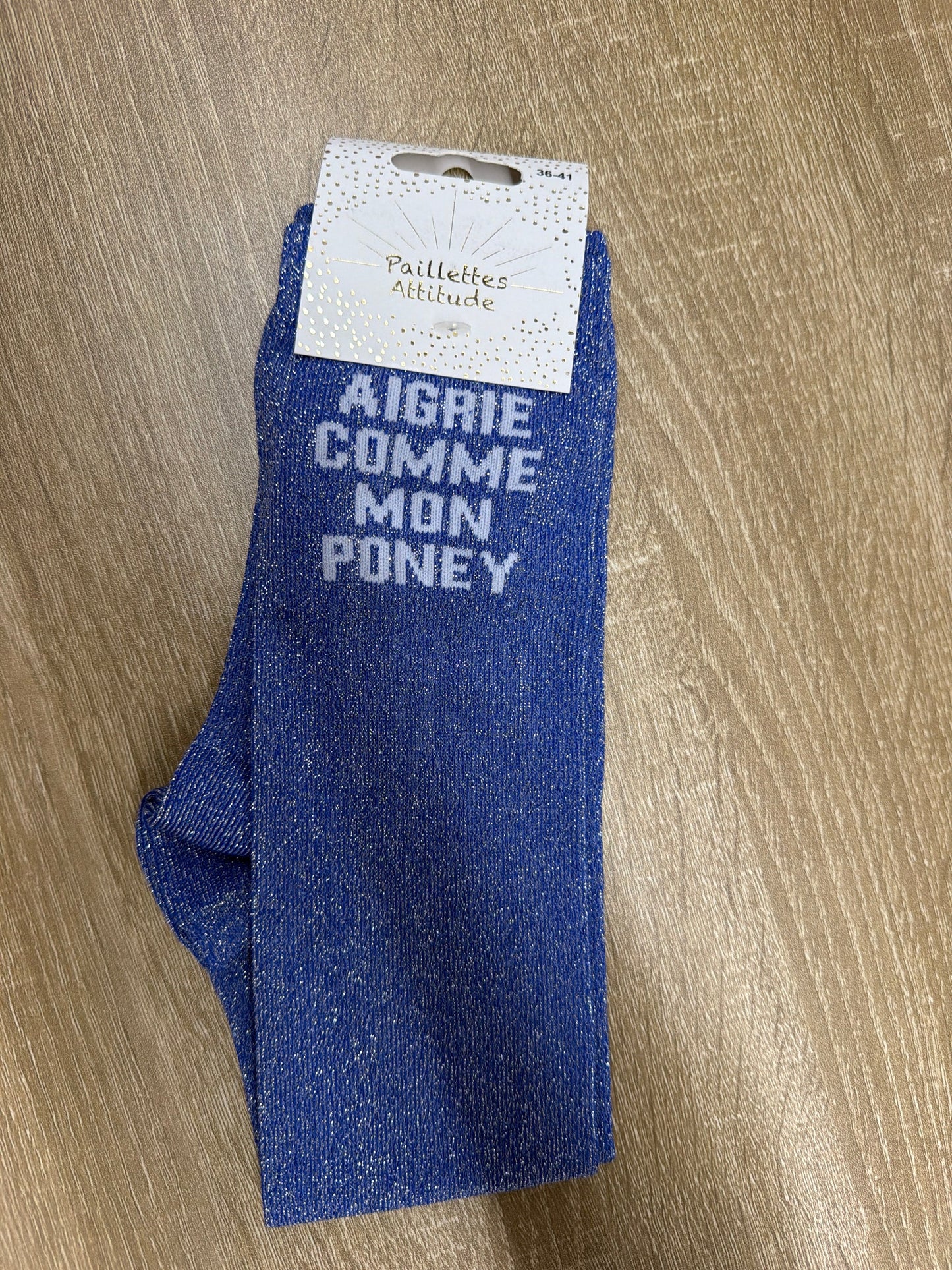 Chaussette Paillettes "Aigrie comme mon poney" - Paillettes Attitude