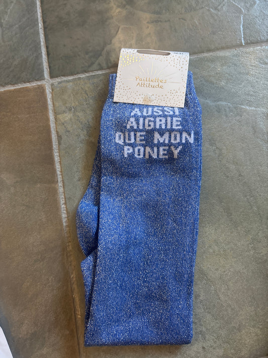 Chaussette Paillettes "Aussi aigri que mon poney" - Paillettes Attitude