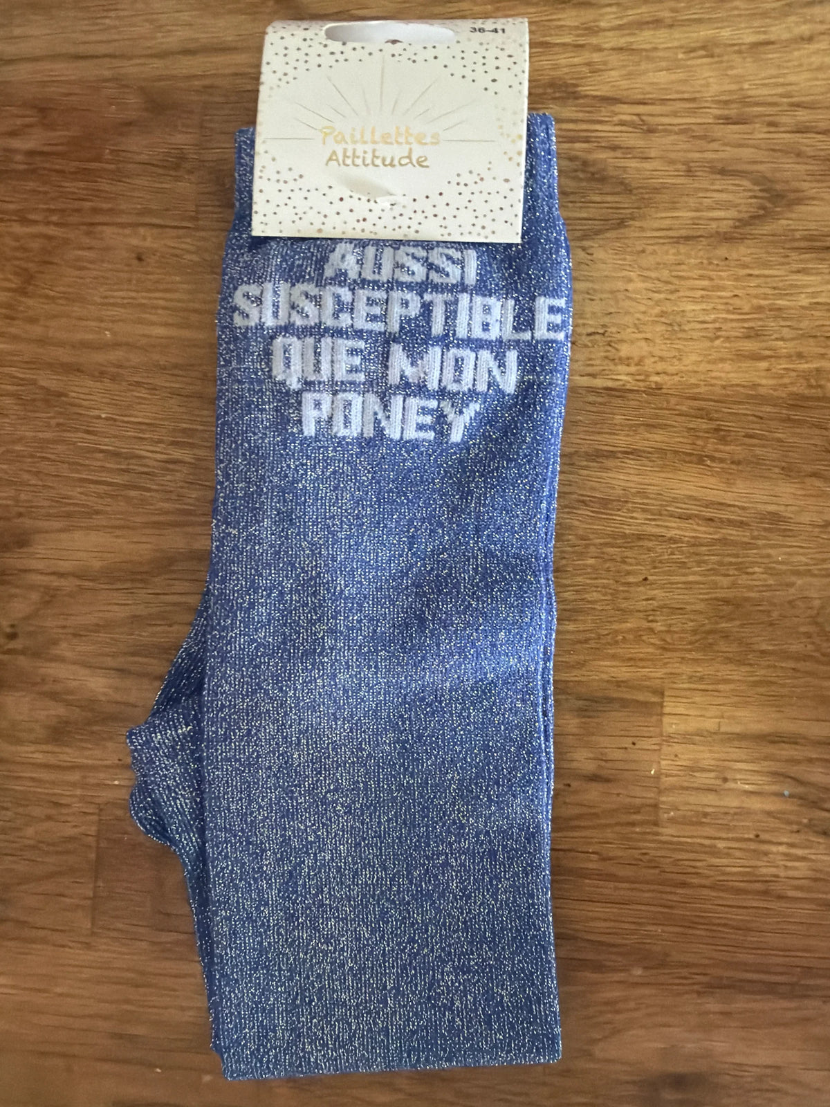 Chaussette Paillettes "Aussi susceptible que mon poney" - Paillettes Attitude