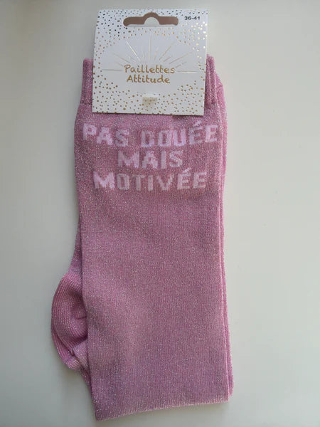 Chaussette Paillettes "pas douée mais motivée" - Paillettes Attitude