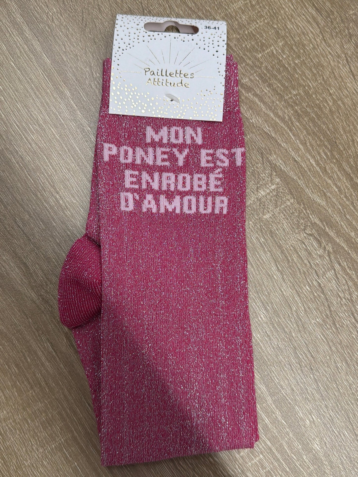 Chaussette Paillettes "mon poney est enrobé d'amour" - Paillettes Attitude