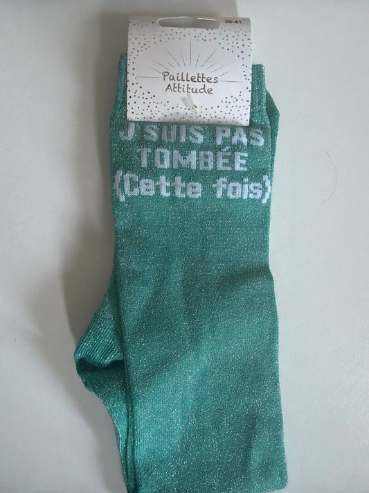 Chaussette Paillettes "j'suis pas tombée (cette fois)" - Paillettes Attitude
