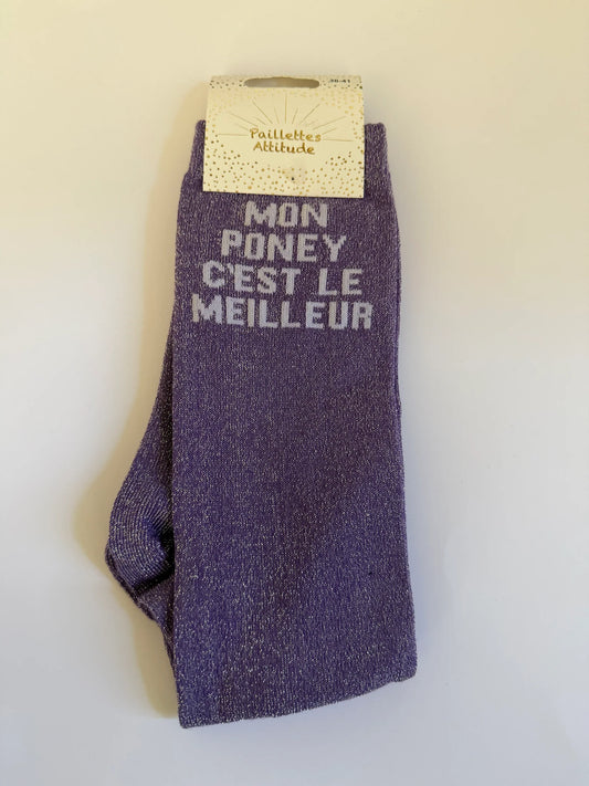 Chaussette Paillettes "MON PONEY C’EST LE MEILLEUR" - Paillettes Attitude